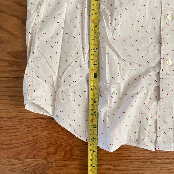 J. Crew Factory Mens Heart Print Short Sleeve Shirt XL Cream Red + Extra Buttons - Picture 7 of 7